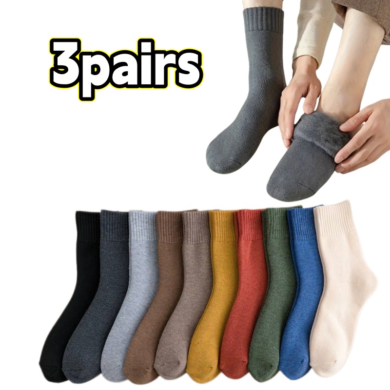 TEMU 3-pair Women's/men's Winter Thermal Socks - Thickened Plush Reinforced Toe And Heel Hiking Socks, Random Colors, Soft, Durable, And