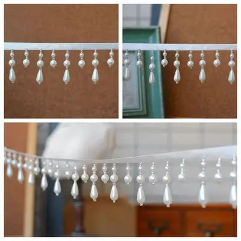 Image of 2yard/lot Draping Tassel Pearl Pendant Lace Trim Fringe Diy Wedding Dress Clothing Cuffs Collar Curtain Decorative