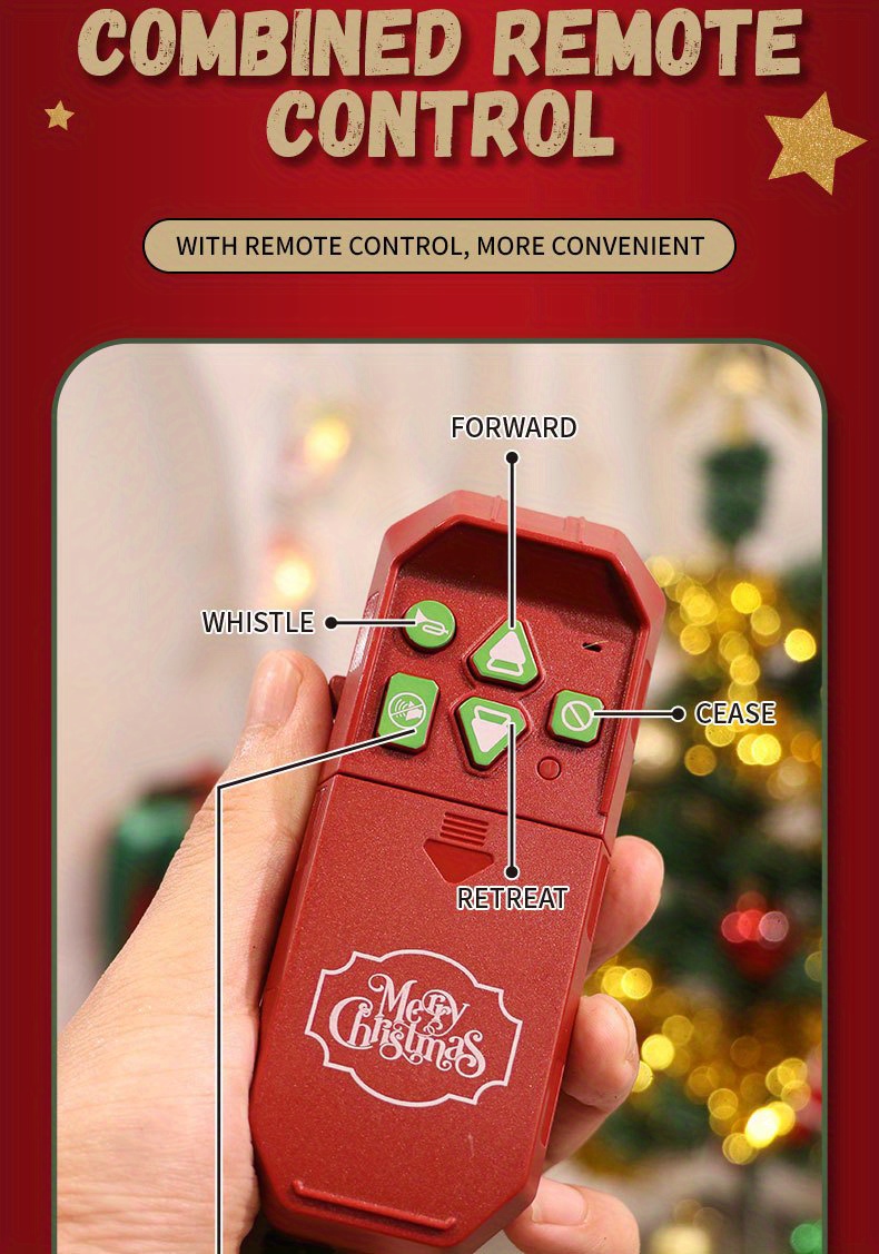 The 9064B-1 steam-powered remote-control Christmas train set comes with a remote control, lights, sound effects, and exquisite tracks. It is suitable for children aged 3 to 8 and above.