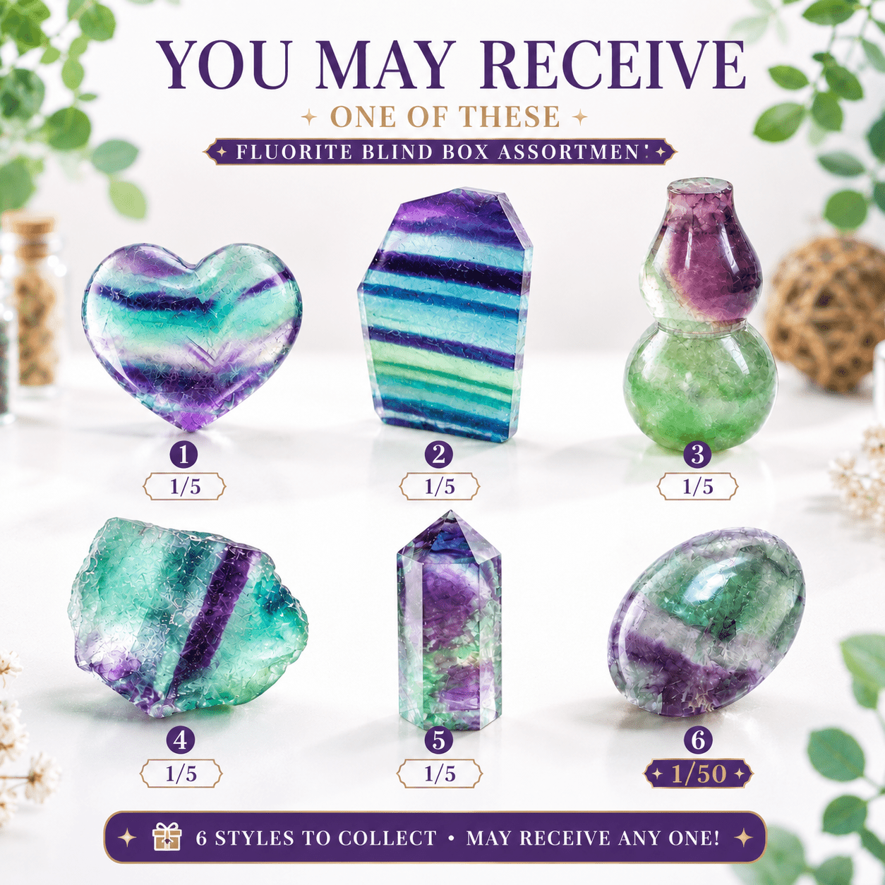TEMU Mirgree Fluorite Blind Bag, Random1/3/5pcs Natural Crystal Collectible, 5 Styles Plus 1 Secret Style, Surprise Stone Gift For Adults
