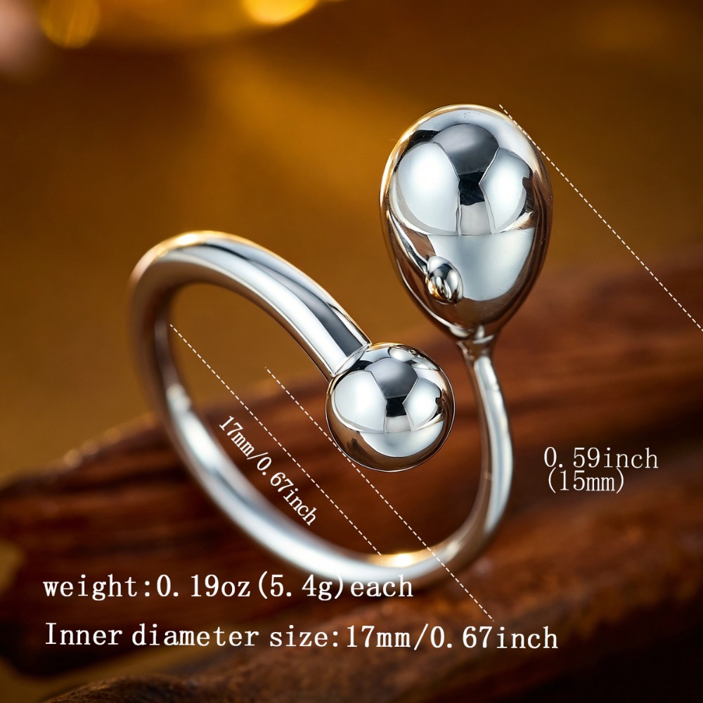 Women's Asymmetrical Copper Bead Open Ring, Smooth Finish
