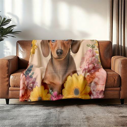 1pc 2d flat printing blanket brown short fur dachshund with colorful soft warm nap blanket sofa office camping travel multi functional use goods christmas valentines day birthday gift