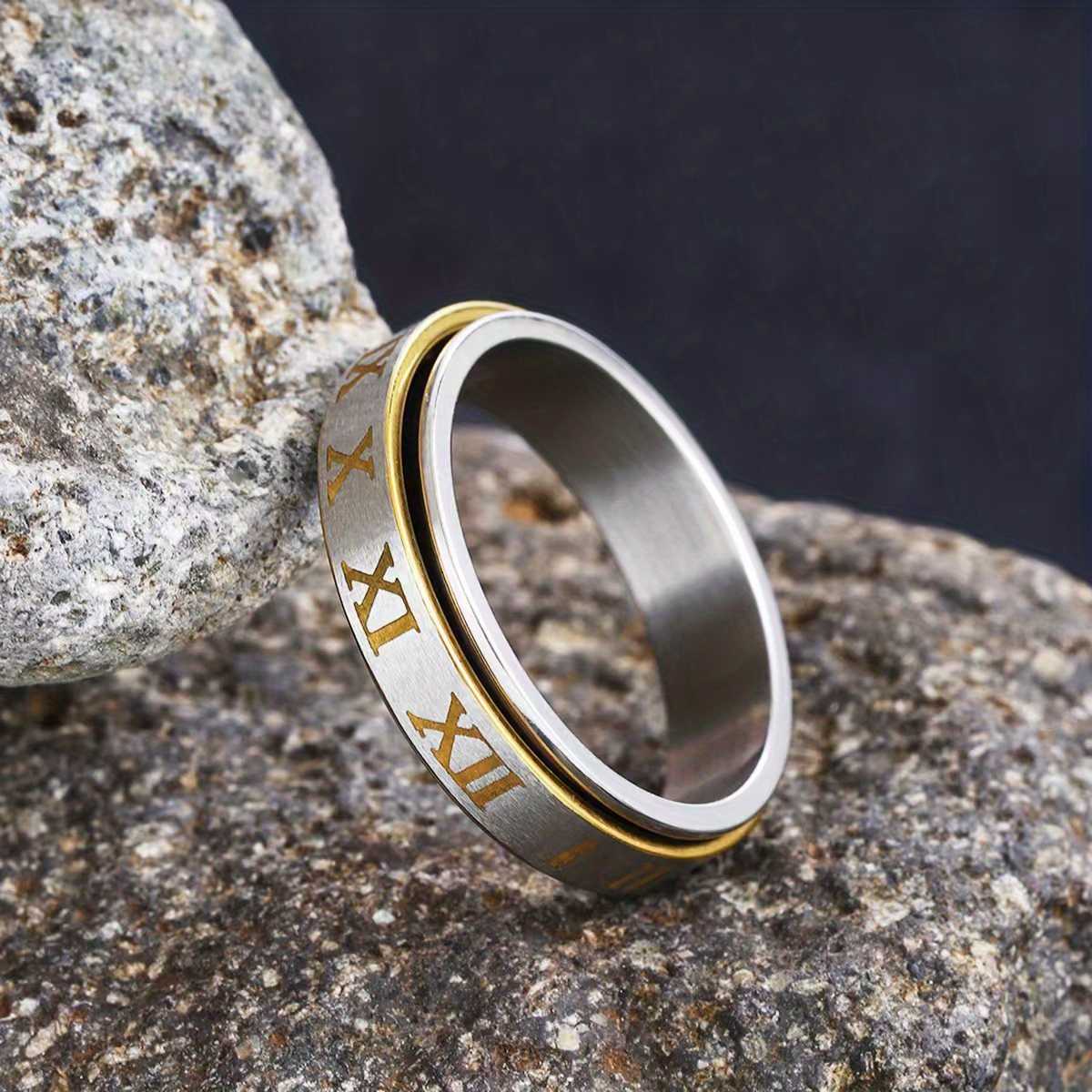 1pc vintage roman   ring stylish 6mm 304 stainless steel stress fidget spinner knuckle ring for men women rotatable wedding jewelry Product details 2