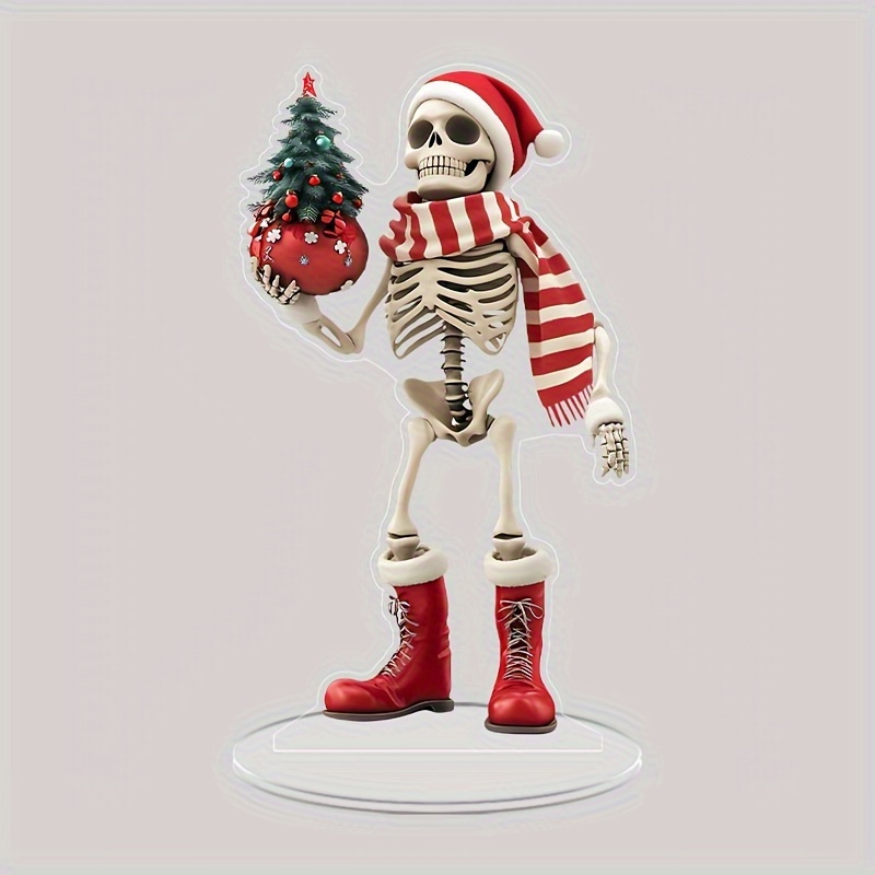 

1pc Art Christmas Skeleton Acrylic Ornament - 2d Tabletop Transparent Decoration, No Power Needed, Ideal For Birthday, Graduation, And Universal Holiday Decor