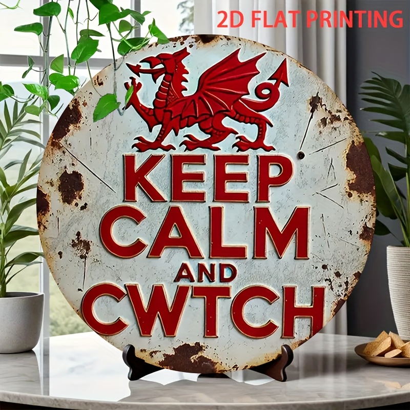 TEMU 2d Flat, 2d Flat Plane, 1pc Vintage Welsh Dragon Wooden Wall Decor - Red " And Observe The Dragon" Sign With Accents - Heavy-duty Wooden Round