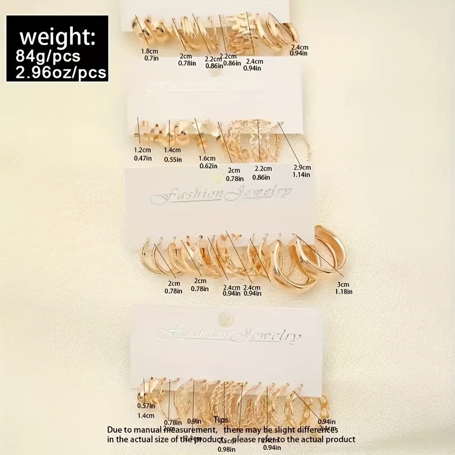 TEMU Ensemble de boucles d'oreilles pour femmes à boucle ouverte tendance, 48 pièces/24 pièce, vintage, bijoux de tous polyvalents