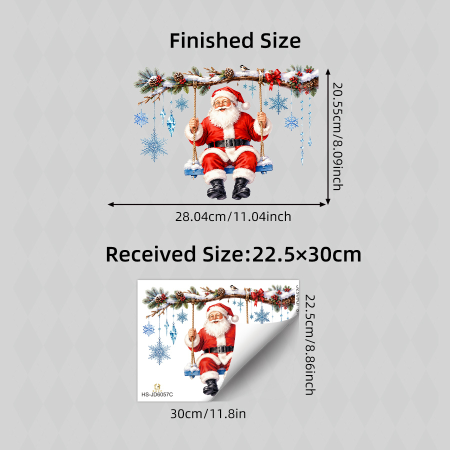 TEMU 1pc Swinging Santa Claus Static Cling Window Sticker, Glass Sticker, Double-sided Reusable Decal, Pine Cone Holly Branch Crystal Snowflake