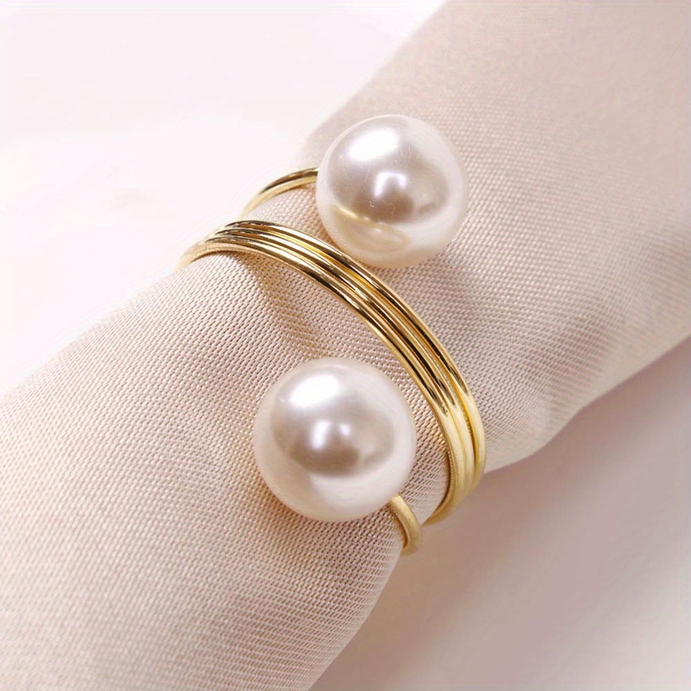 TEMU 24pcs Pearl Silvery Napkin Rings Set Golden Napkin Ring Holders Delicate Serviette Ring For Wedding Thanksgiving Christmas Family Gathering