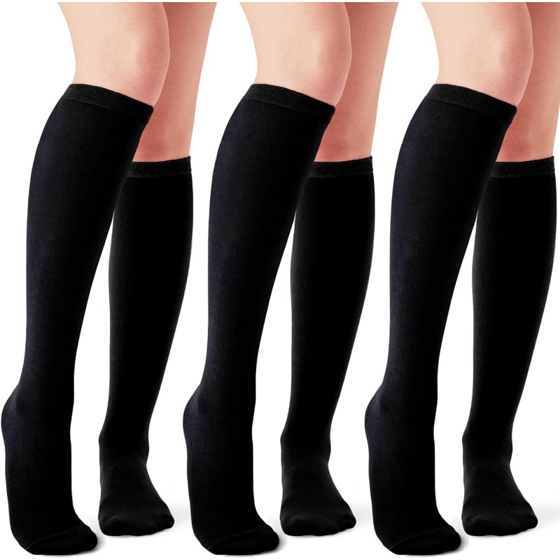 E-shop 3 Paar Damen Kniestrümpfe, weich und bequem, einfarbige Samt Mid-Calf Socken, Stoff, geeignet für tägliche Freizeitkleidung
