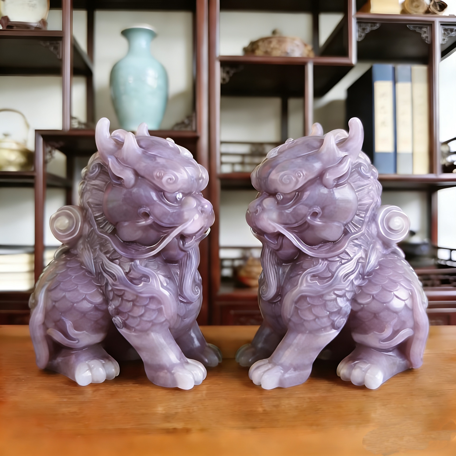 TEMU A Pair Of Carved Purple Jade Pixiu Ornaments, Wealth And Desktop Decor, Gifts For Relatives On Housewarming, Birthday, Festivals And Anniversary