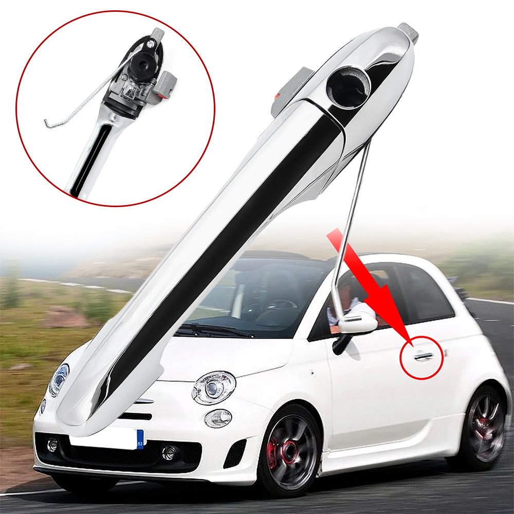 1pc Chrome-plated Exterior Door Handle For Fiat 500 (2007-2015) (2007-2015) | Left Front, Polished Surface, Pvc Material, Replacement Part