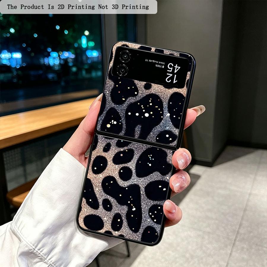 TEMU Phone Case - 2d Flat Black Glitter Leopard Case Suitable For For Galaxy Z Flip 8 Z Fe Z Flip4 7 6 5 4 3 Back Phone Cover