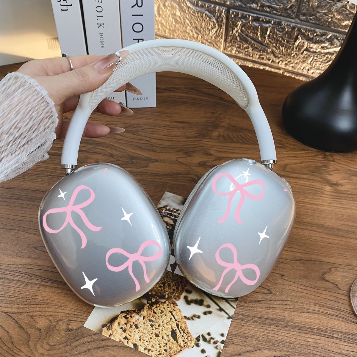 TEMU A Tpu Headphone Case With A Design Of 2 Large Pink Bows For Airpods Max, Featuring A Transparent Protective Cover Durable And Scratch-resistant.