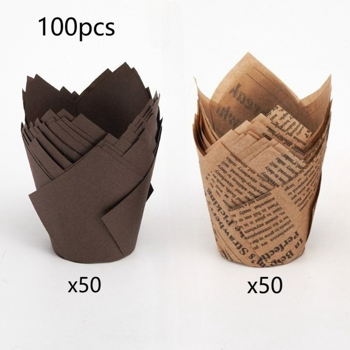 E-shop 100 Stück Tulpenförmige Cupcake-Formen zum Backen, Tulpen Muffin-Formen, Papier Cupcake-Formen, Fettfeste Muffin-Papiere, Backformen und