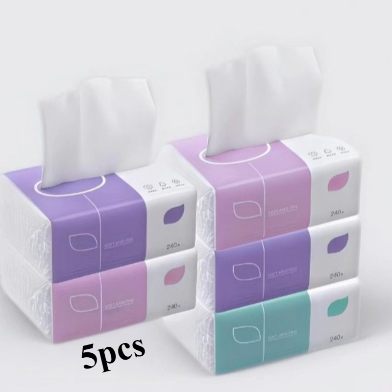 TEMU Random Color5 Premium Four-ply Tissues - 240 Sheets Per Pack,, Suitable For Face, Bathroom, And Napkin Use. Durable And Absorbent, Ideal For