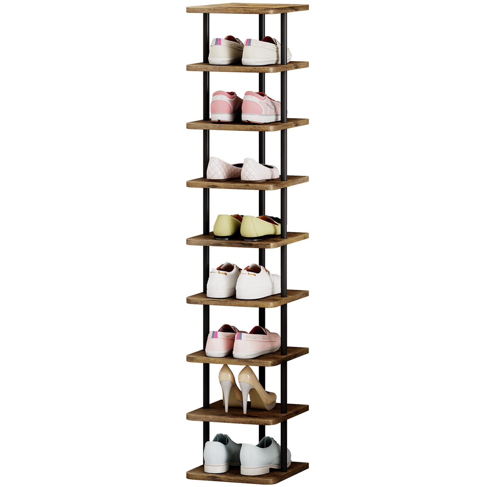 TEMU Shoe Rack 9 Tier Vertical Storage Organizer Narrow Metal Slim Shelf Modern Free Standing Shoe Tower Saving Space For Closet Entryway Bedroom