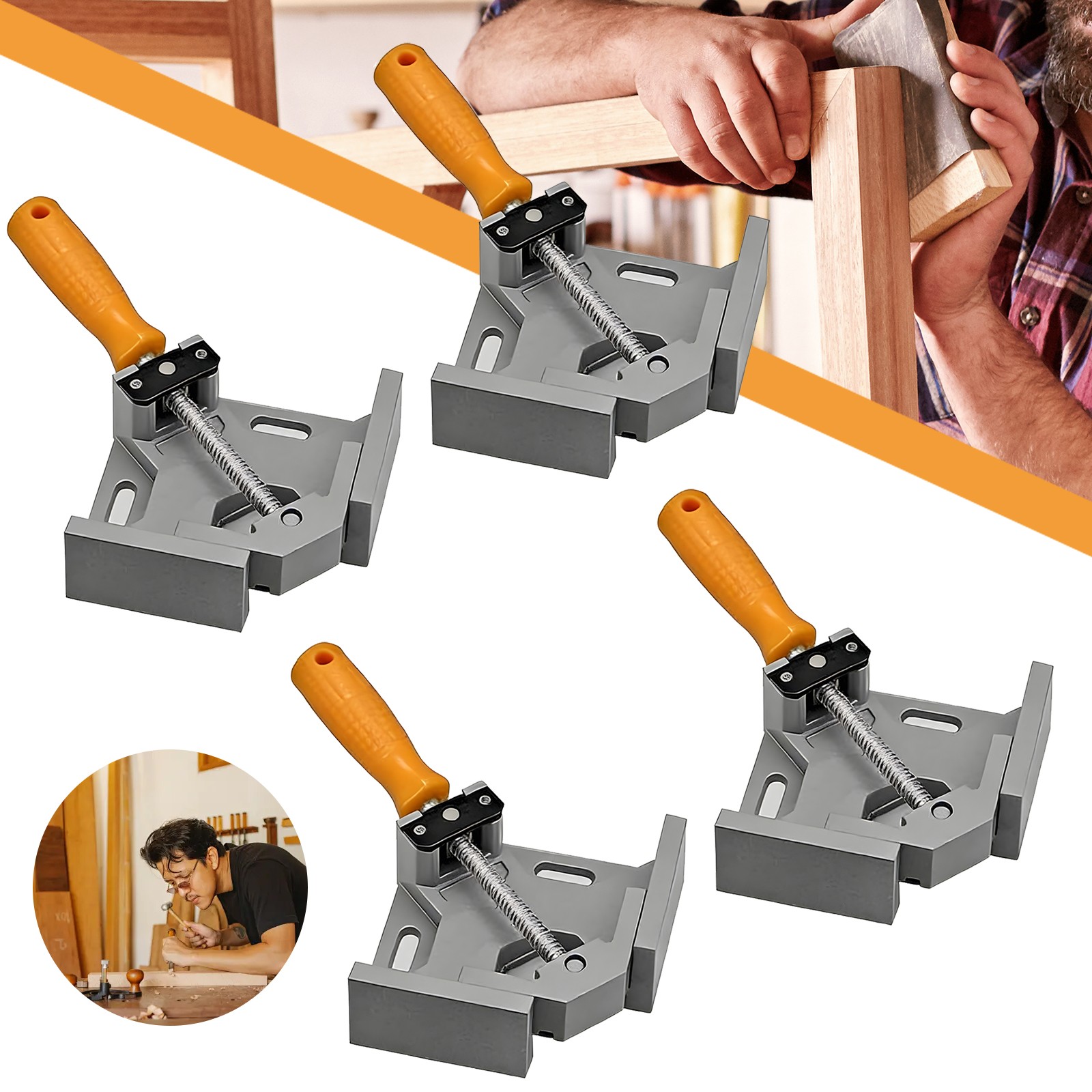 4pcs Right-angle Tensioners, Positioning Right Angle Clamp, Single Handle, Angle Clamp For Woodworking, Engineering, Cabinets Boxes, Photo Frames