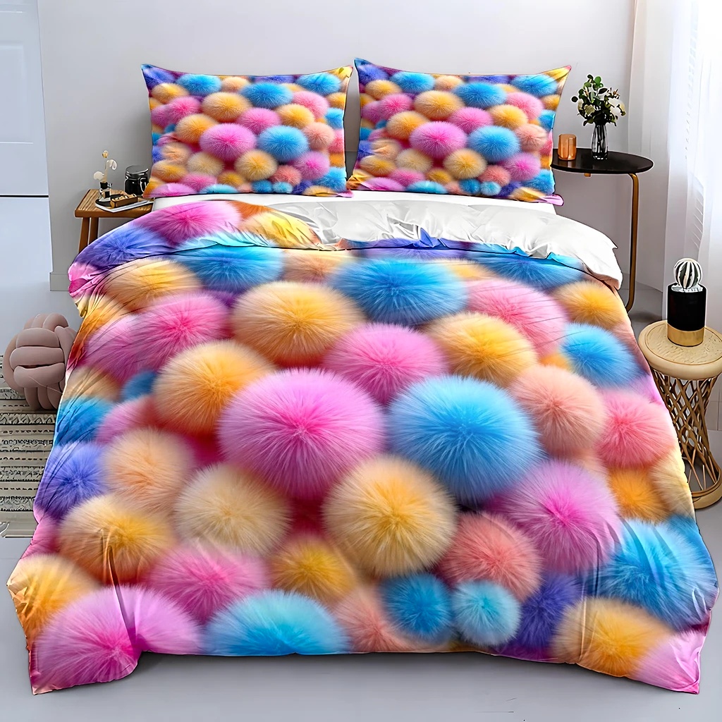 TEMU 3pcs Ins-style Colorful Plush Ball Print Duvet Cover Set, Bedding 3pcs Set (1*duvet Cover   2*pillowcases), Suitable For , Machine Washable,