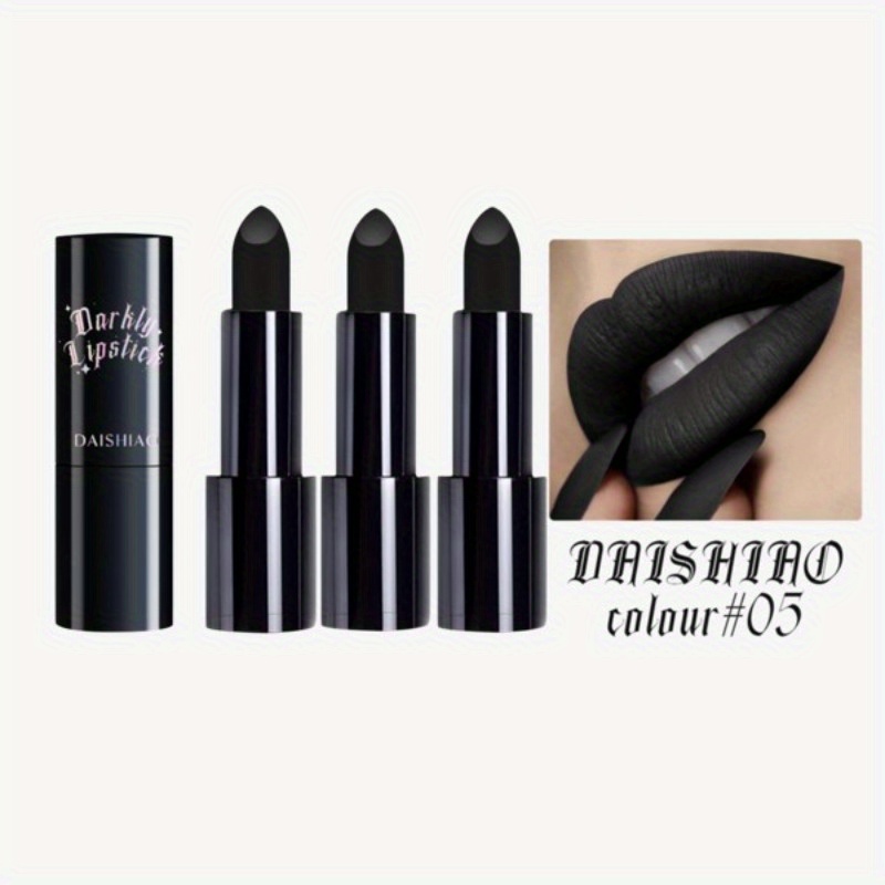 TEMU 3pcs Of Halloween Black Lipstick, Waterproof And Long-lasting Matte Lipstick, Cosmetic Lip Gloss, Gothic Style Lipstick, Valentine's Day Gift