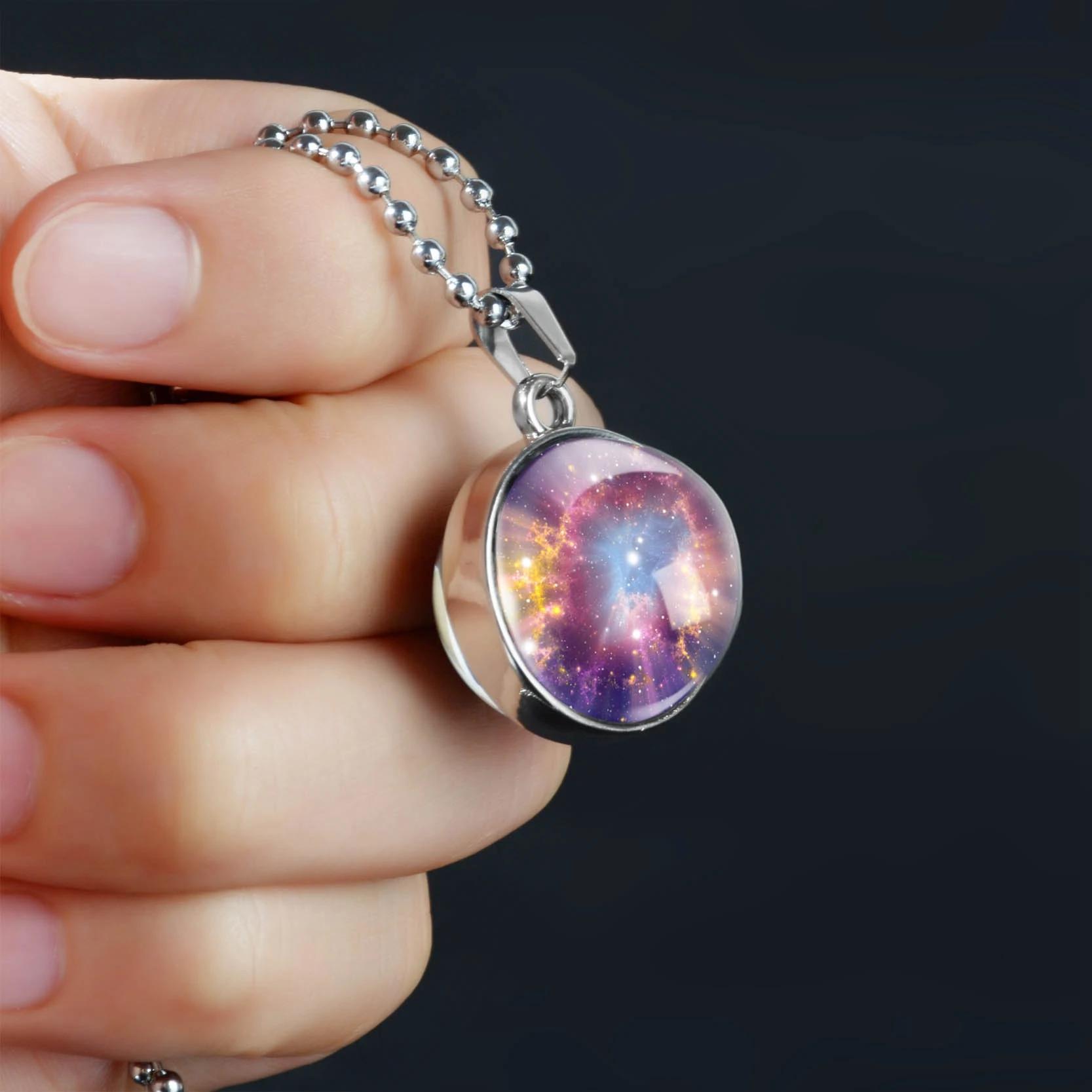 Double-Sided Galaxy Star Cabochon Glass Pendant Necklace