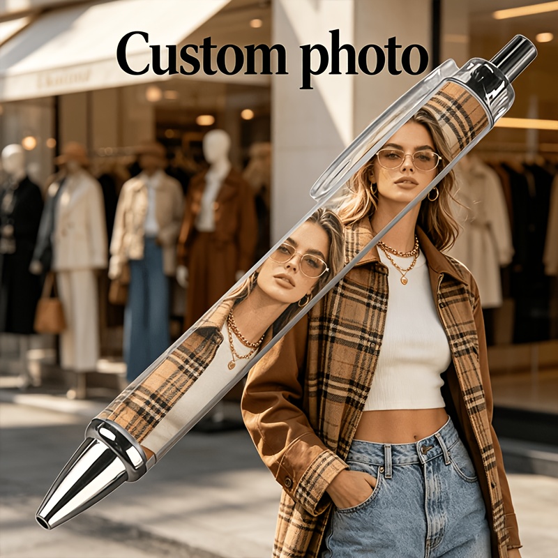 TEMU (back-to-school Stationery) 1pc Customizable Photo Commemorative, Black Ink, Custom Photo Black Retractable Gel Pen | Personalized Parisian
