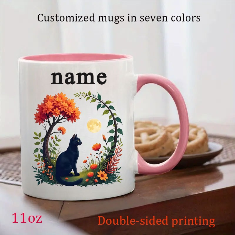 custom ceramic mug featuring black cat flowers - Temu Mauritius