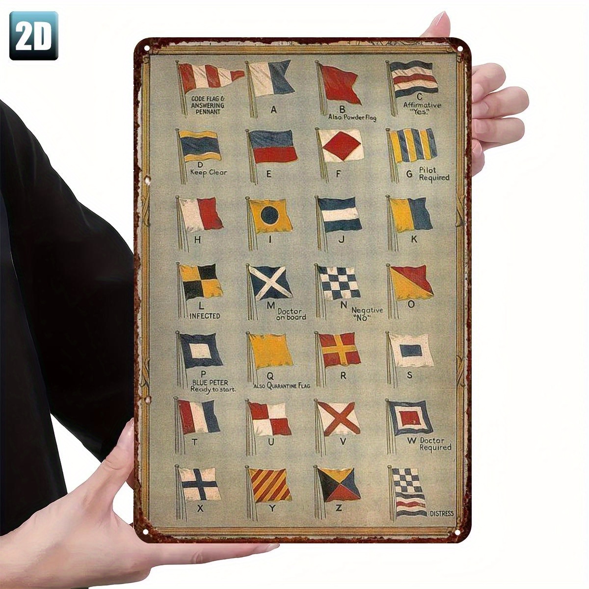 TEMU 2d Flat, 1pc International Maritime Signal Flags Metal Iron Sign- Vintage Nautical Code Guide With 20  Flags& Their, Durable Iron Wall Art Home,