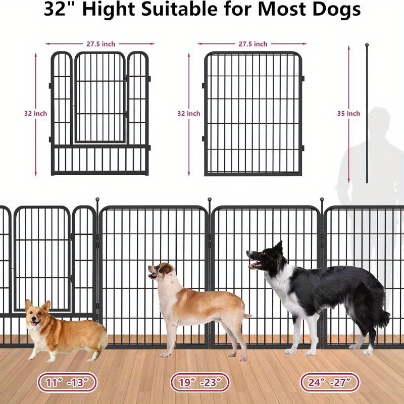 Kraftig kravlegård med 10/12 paneldøre, 32 cm højde, bærbart kæledyrshegn til mellemstore små hunde, indendørs og udendørs brug, campingvogn, sort design, nem montering, holdbar, vejrbestandig hundekravlegård til udendørs brug, campingvogn, robust konstruktion, udendørs kæledyrsindhegning, kæledyrsejere 1