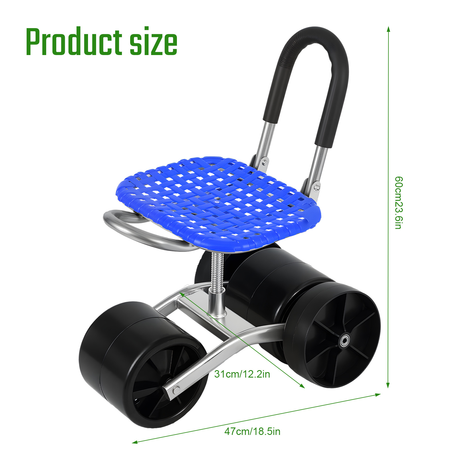 TEMU Foldable Garden Handcart ( Load Capacity 150kg), 360 Degree Rotating Seat, Portable Gardening Tool Stool, Adjustable Height, Suitable For