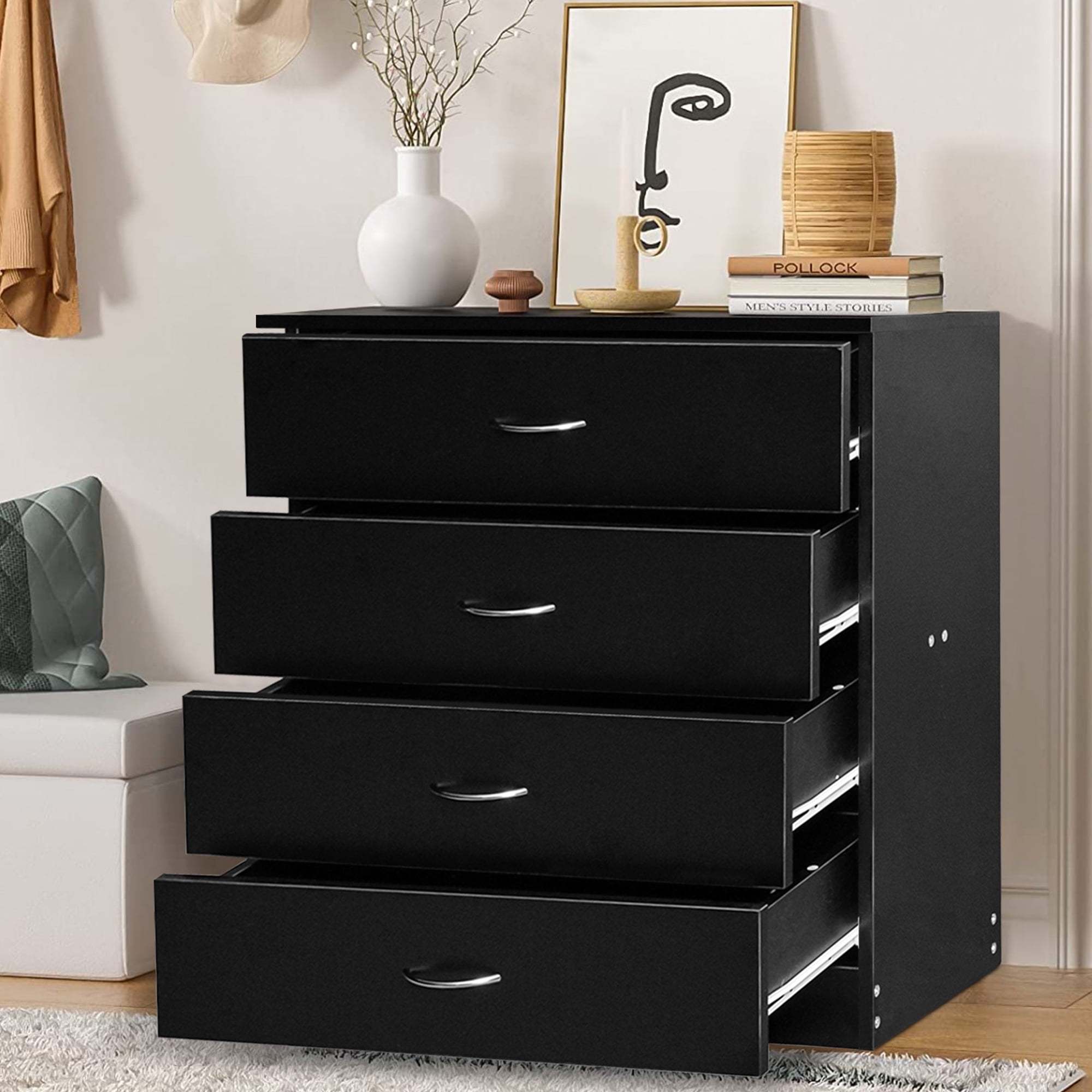 Contemporary 4-drawer Chest For Bedroom Storage And Nightstand Use