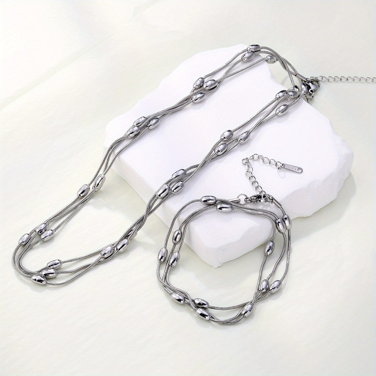 2pcs Stainless Steel Stackable Necklace Bracelet Set for Wedding Party Gift