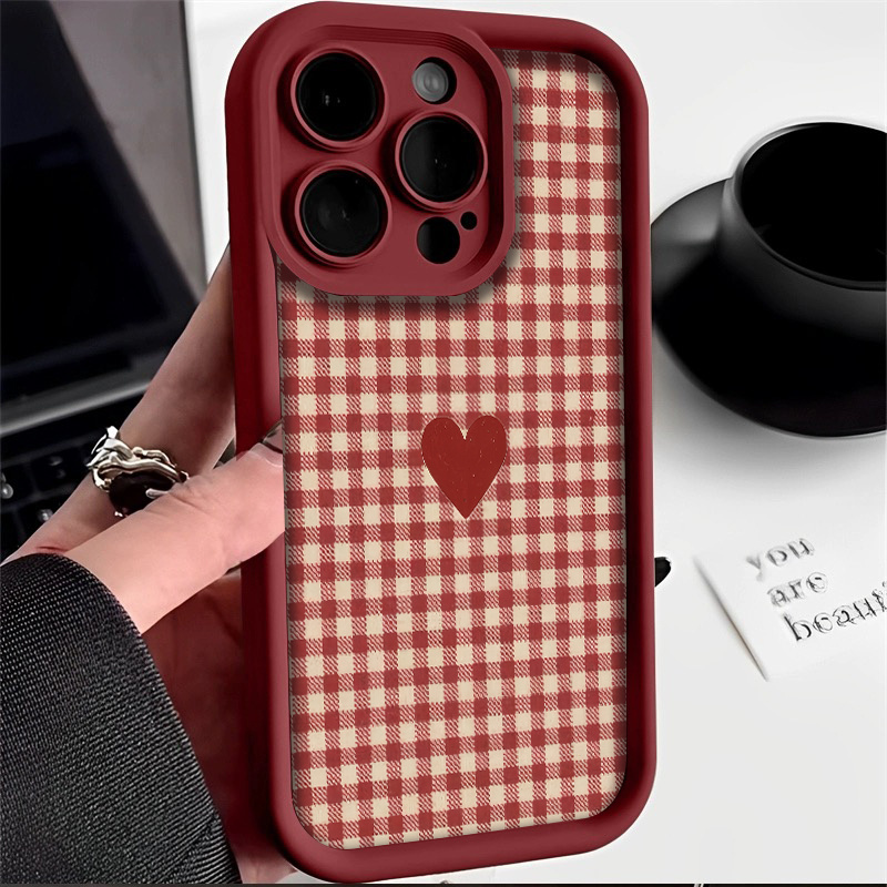 TEMU para Teléfono - Una Elegante para Teléfono con Diseño Vintage de a Cuadros Rojos y Blancos, Adecuada para Iphone 17/12 Pro Max/Iphone 17 Pro/16