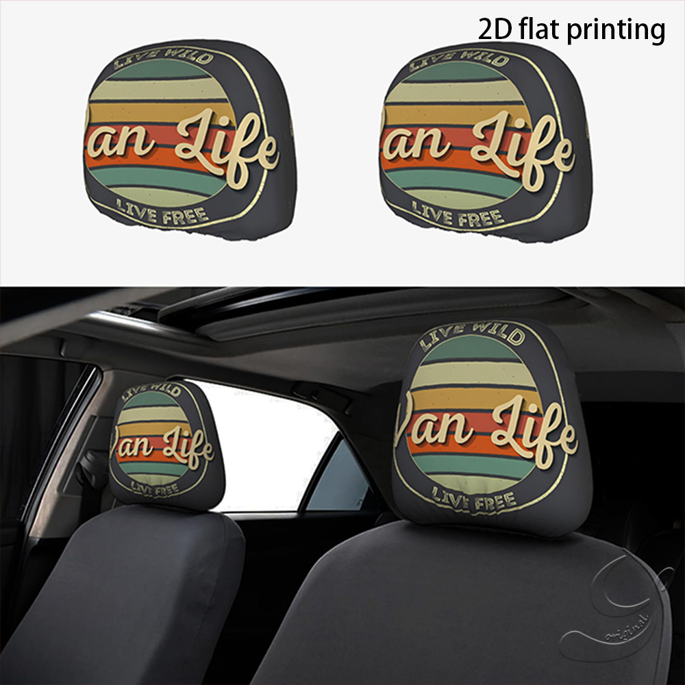 TEMU 2d Flat-2pcs Retro Life Car Headrest Covers Pair Pack, Fashionable And Fun Car Interior Decor, And , Perfect For Long Distance Travel, Road