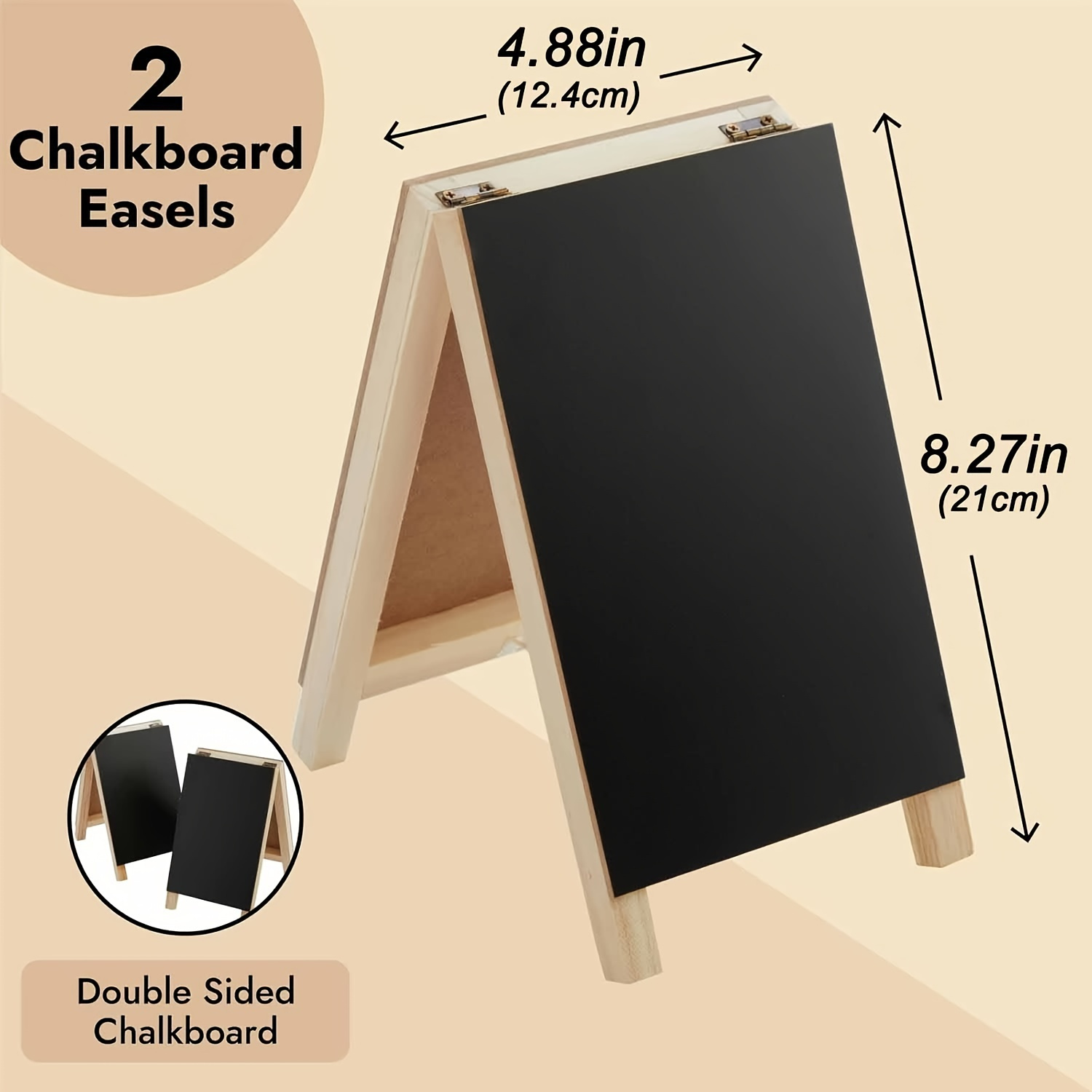 TEMU 2pcs Chalkboard Easel Sign With Wooden Base- Perfect For Desktop Decoration, Restaurant Menu Display, Message Board, Small Business, Wedding,