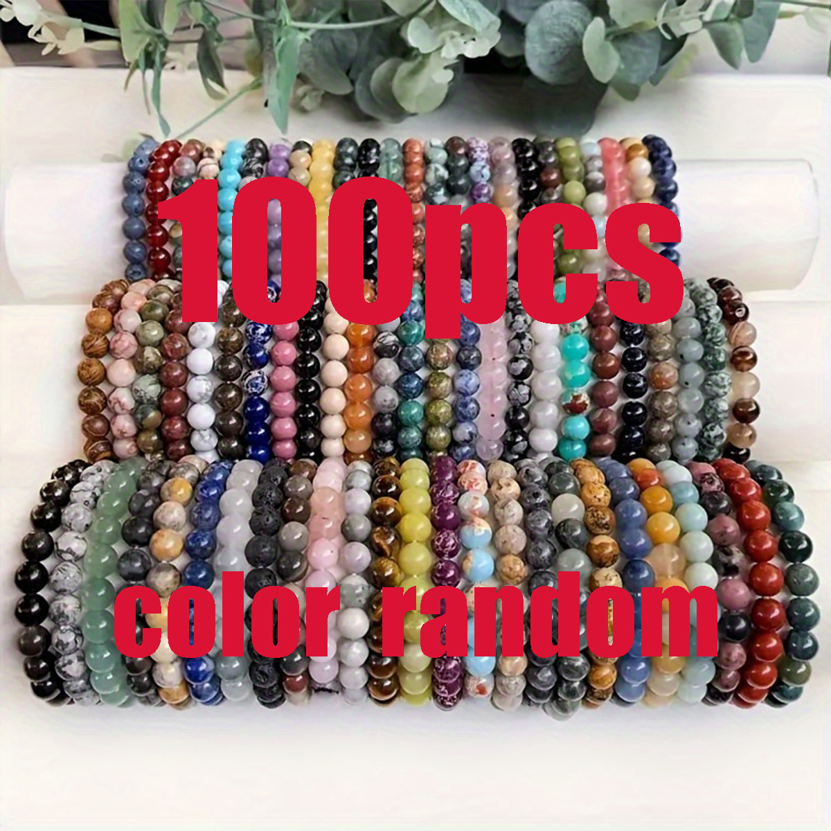 TEMU 100pcs Color Random Glass Bead Bracelet Set, Unisex Elastic Handmade Jewelry Bracelet, Casual Everyday Accessory, Party Supplies, Suitable For