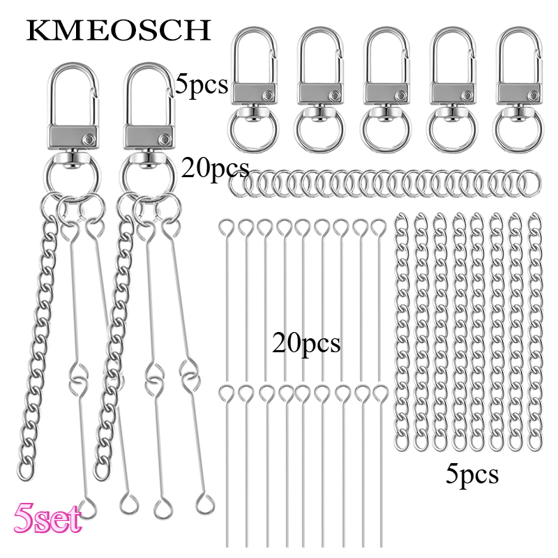 TEMU 5 sets doe-het-zelf kralensleutelhanger-set met 3 strengen (5 stuks sleutelhangers + 20 stuks splitringen + 20 stuks oogspelden + 5 stuks