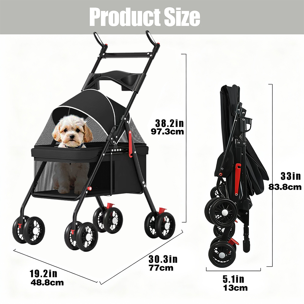 Pet Stroller with 360° Rotating Wheels