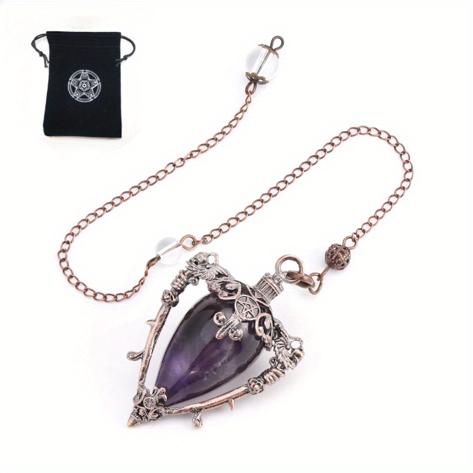 TEMU 2pcs Pendulum Set, A High-end Gift Bag, An Exquisite Water Drop Crystal Pendulum, Natural Amethyst Onyx E Pendulum, Item