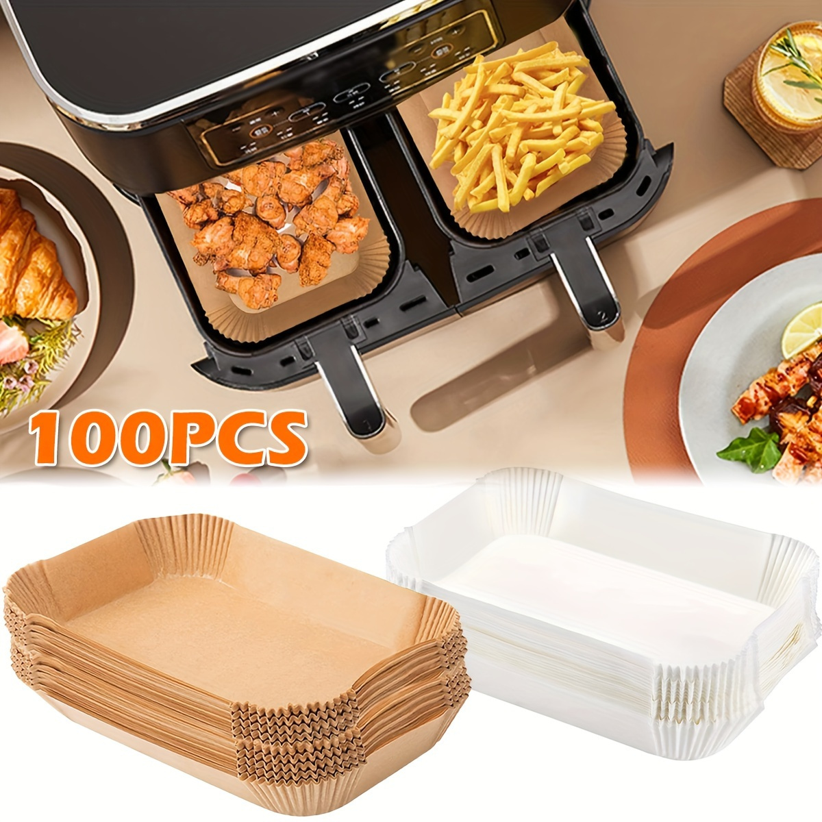 100pcs 200pcs nonstick air fryer liner high temperature oilproof square paper tray food contact safe no electricity needed oil dot drip paper pad for baking cooking details 0