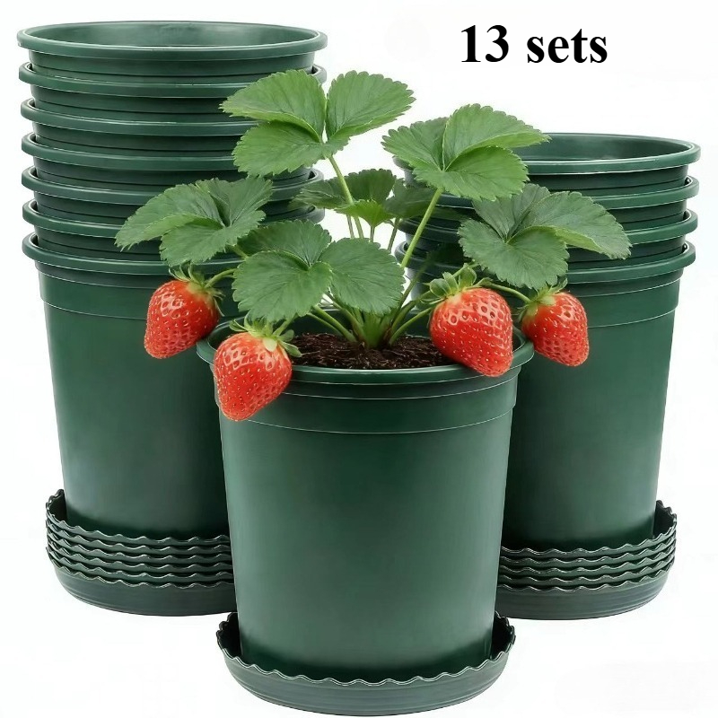 E-shop 26-teiliges Set (13 Blumentöpfe und 13 Untertöpfe) Blumentopf-Set mit Drainagelöchern – Robuste grüne Samenbehälter, Blumentöpfe für drinnen und