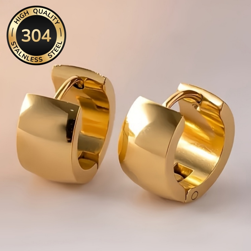 TEMU Pendientes de aro chapados en oro de 18K, de calidad, de acero inoxidable 304, pendientes circulares para mujer, para uso diario, fiestas,