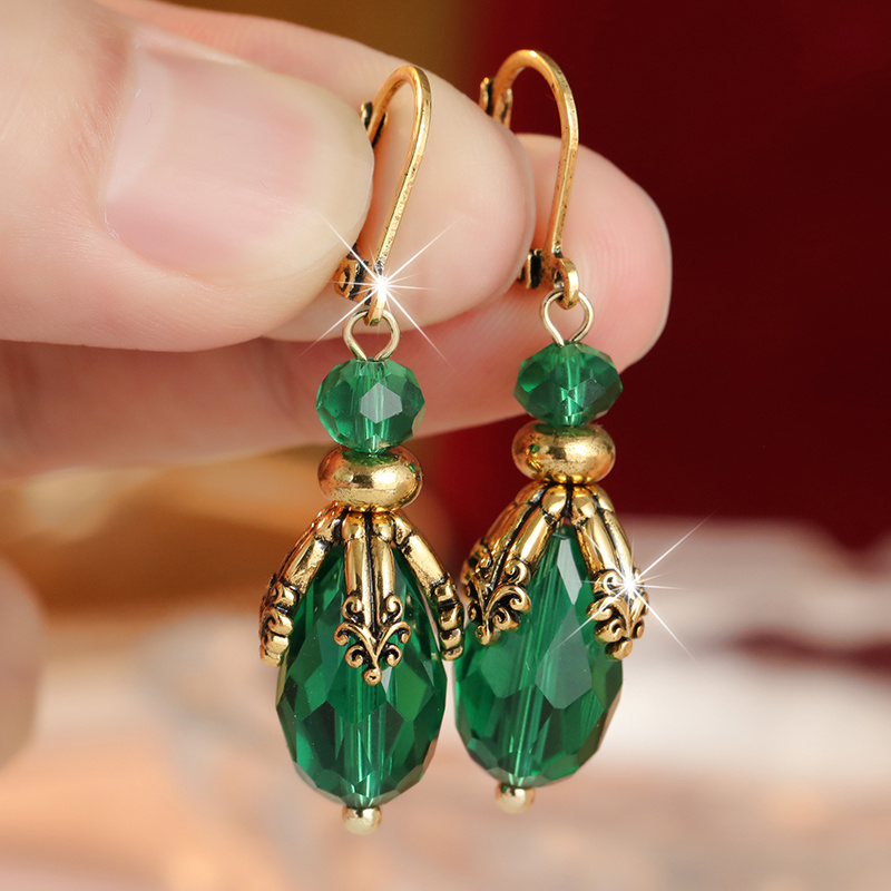 TEMU Vintage Inlaid Green Resin Dangle Women's Earrings Trendy Golden Color Hand Carving Dragonfly Daily Wear Party Jewelry Anniversary Gift