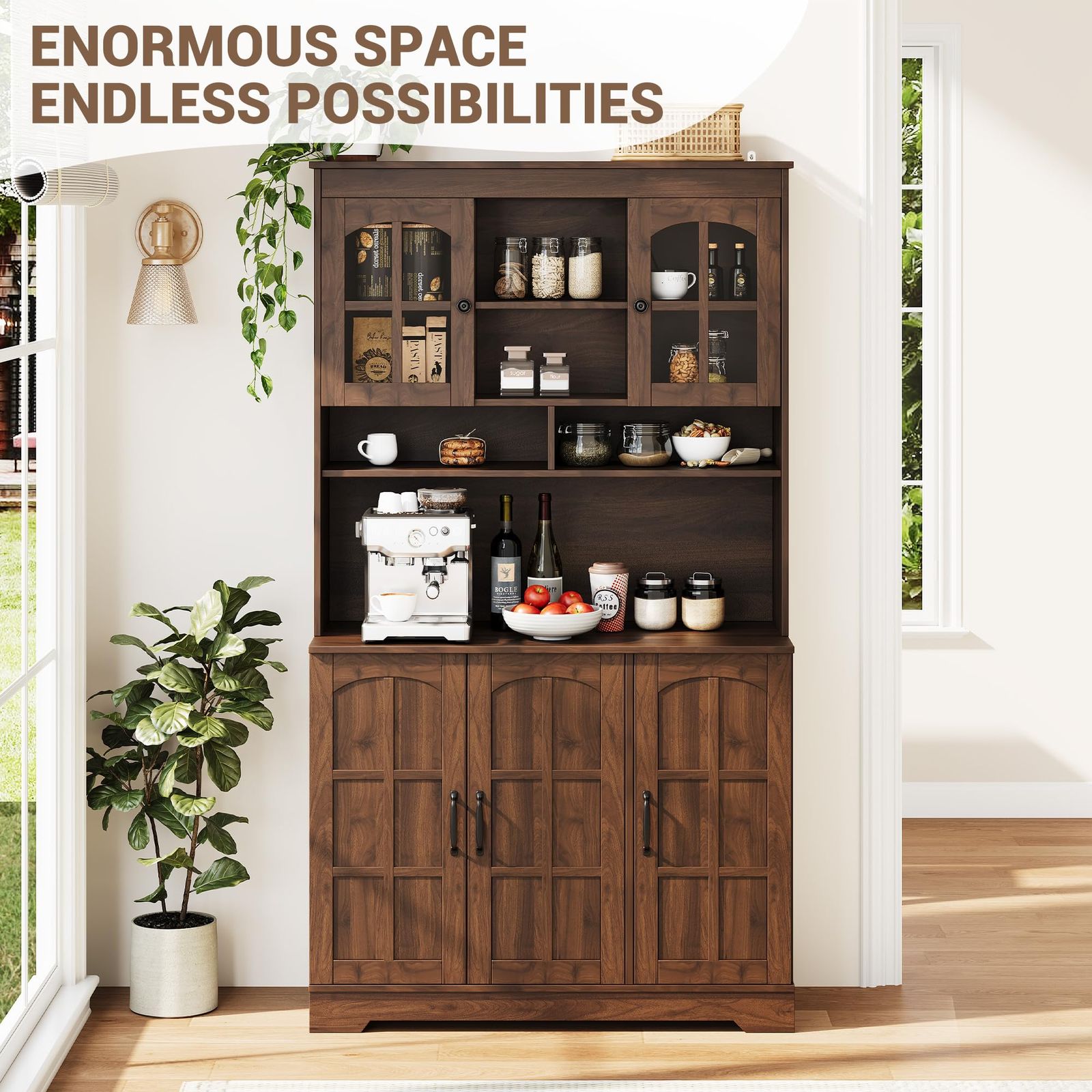 41" Modern Kitchen Pantry - White Buffet with Microwave Stand