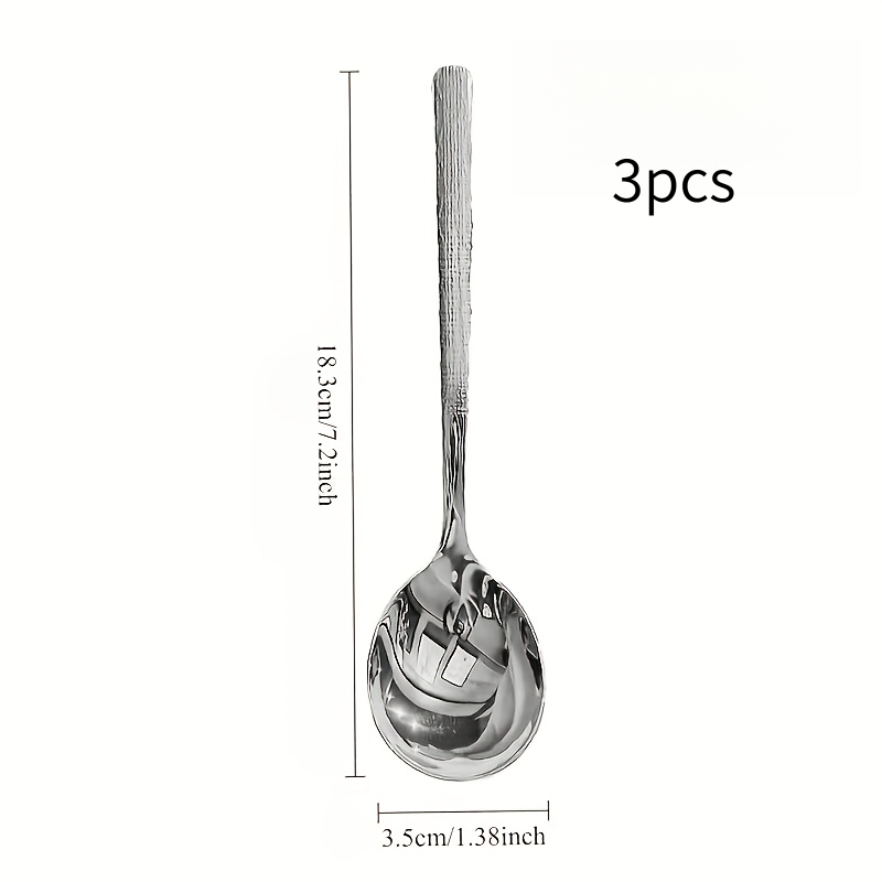 TEMU 3pcs Stainless Steel Grain Thick Dessert Spoon, Soup Spoon, Salad Spoon, Rust Resistant And Durable, Suitable For Home Kitchen And Dining Room,