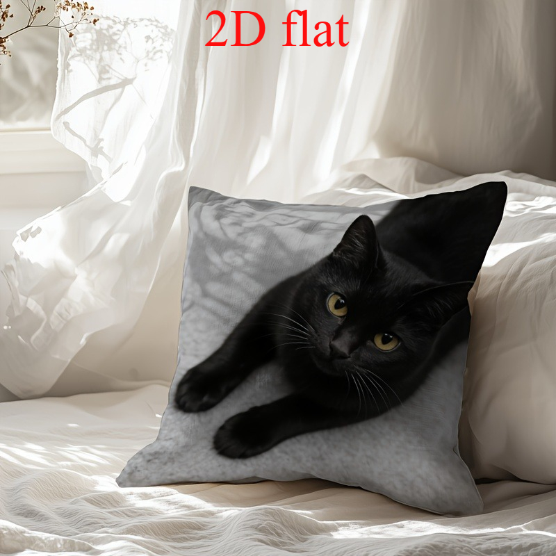 TEMU 2d Flat, Single Pack, Traditional Style Black Cat Printed Pillowcase, , 17.7x17.7 Inches Cushion Cover, One-sided Print, Decorative Pillowcase