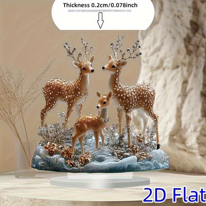 TEMU Ornement de Table Plat 2D et Élan Bohème d'Hiver - Décoration d'Étagère en Acrylique 2D de Neige avec Branches de , Œuvre d'Art Scène d'Hiver,