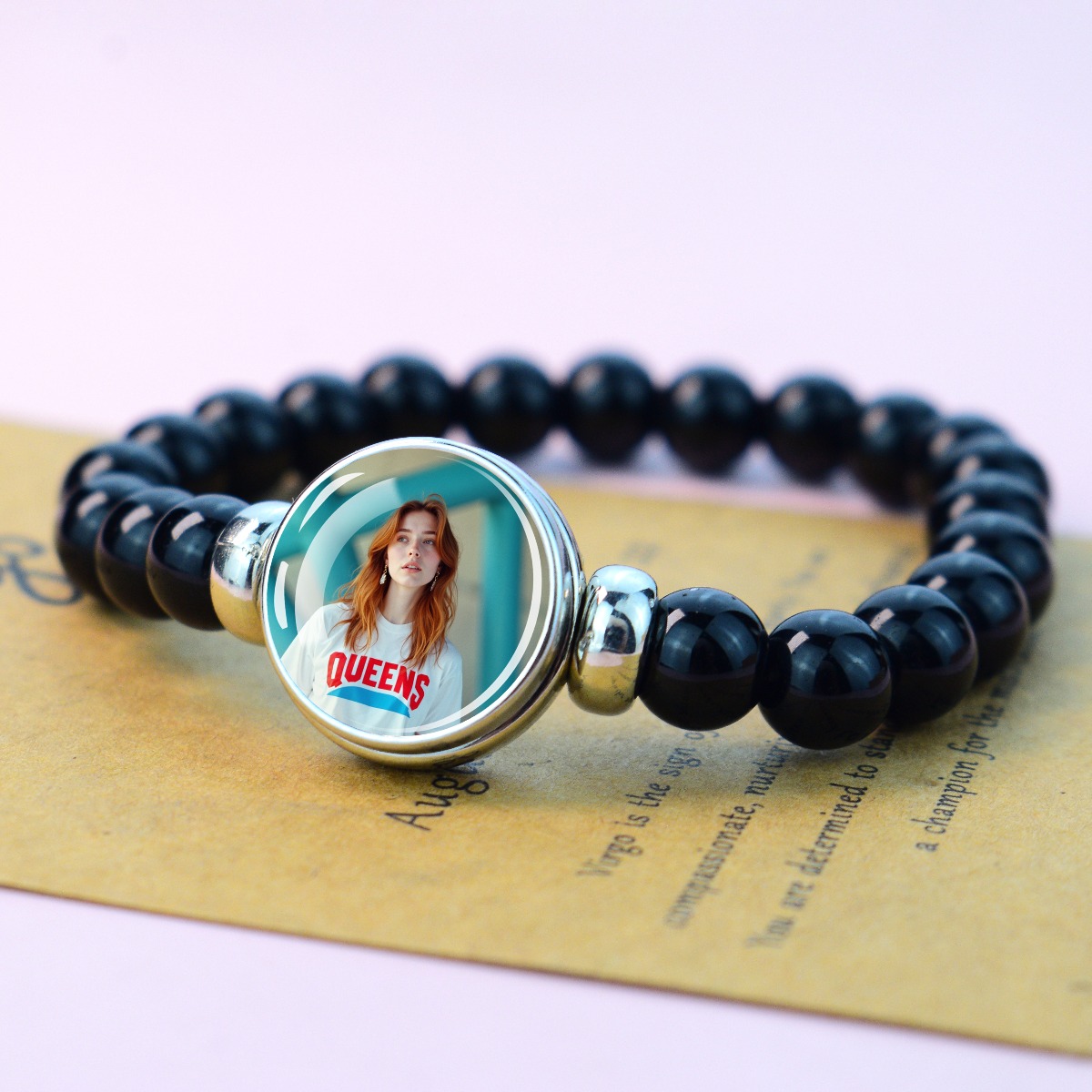 TEMU 1pc Luminous Customized Picture Detachable Button Glass Bead Bracelet Exquisite And Fashionable Custom Bracelet