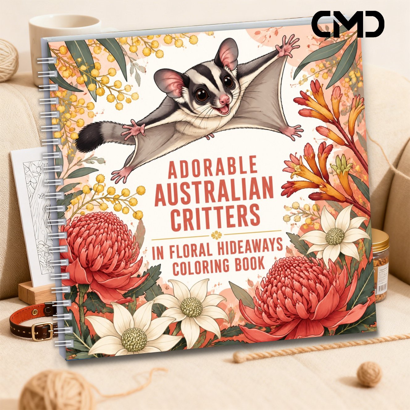 TEMU 1pc 20*20cm 24 Pages Single-sided Printed Newly Upgraded Australian Critters Floral Coloring Book For Adults Teenagers Relax Relaxation Ideal
