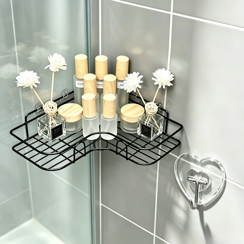 TEMU Upgraded High-quality 2pcs Set, Rust-proof Stainless Steel Corner Shower Caddy   Plastic Heart-shaped Hooks - Multi-compartment Wall-mounted