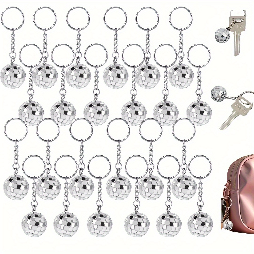 Image of 24pcs Disco Ball Keychain Set - 1970s Party Favors, Perfect For Halloween & Christmas, Sparkling Music Theme With Lobster Clasp, Ideal Graduation Gifts & Handbag Charms